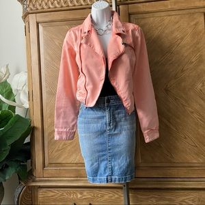 Sound & Matter Coral Pink Cropped Jean Jacket